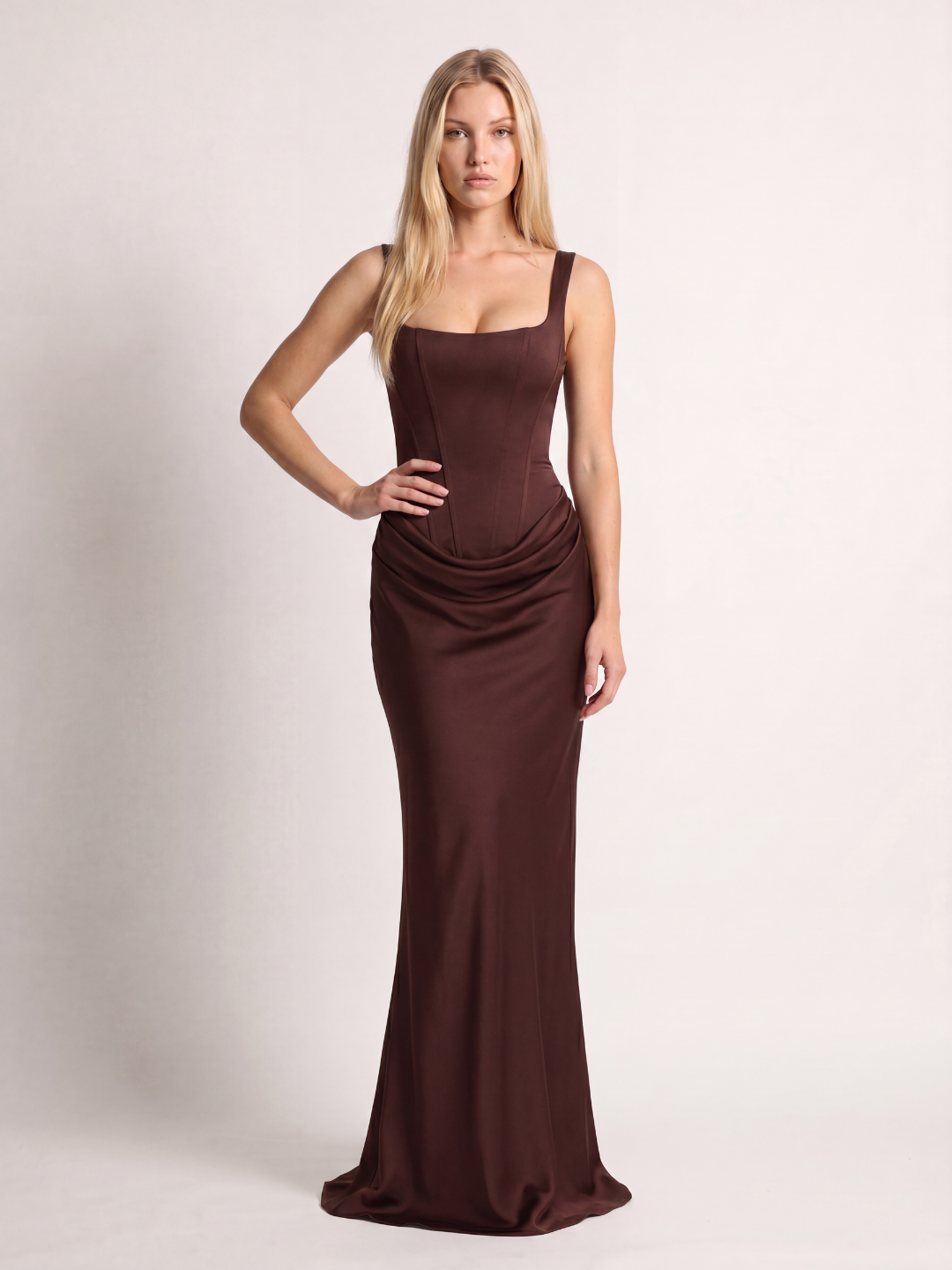 ARIANA Women's Square-Neck Corset Draped Maxi Dress