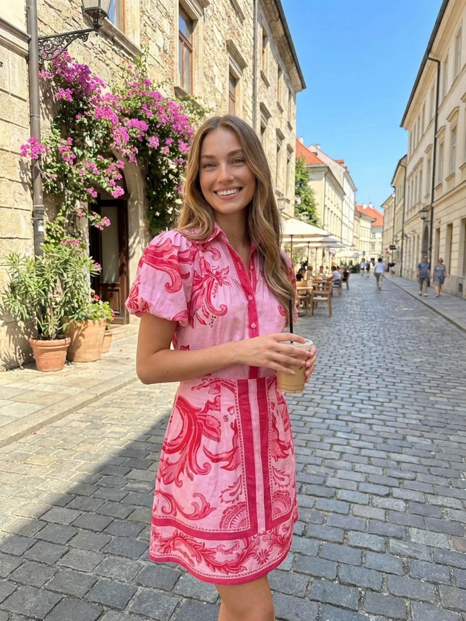 SOPHIA Women's Floral Print Puff-Sleeve Two-Piece Mini Set