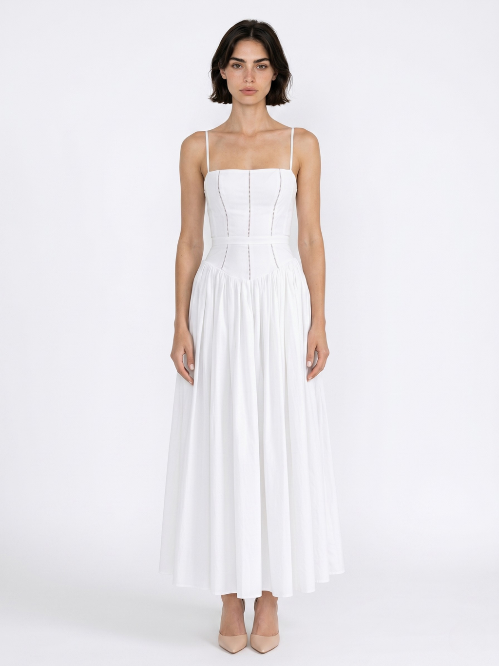EVANGELINE Women's Floral Spaghetti-Strap Midi Dress with Gathered Skirt