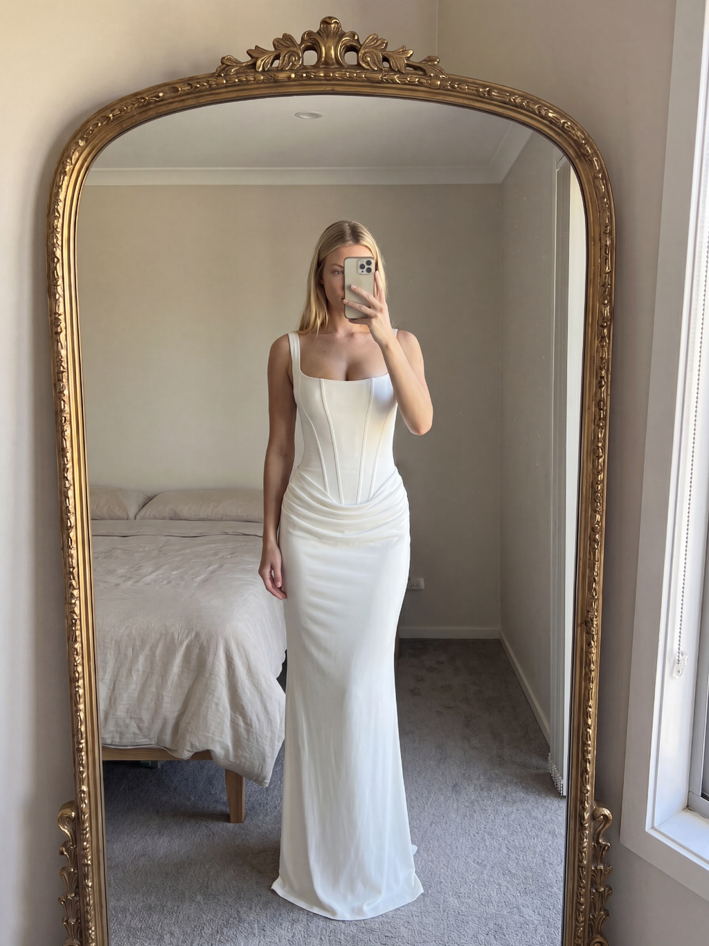 ARIANA Women's Square-Neck Corset Draped Maxi Dress