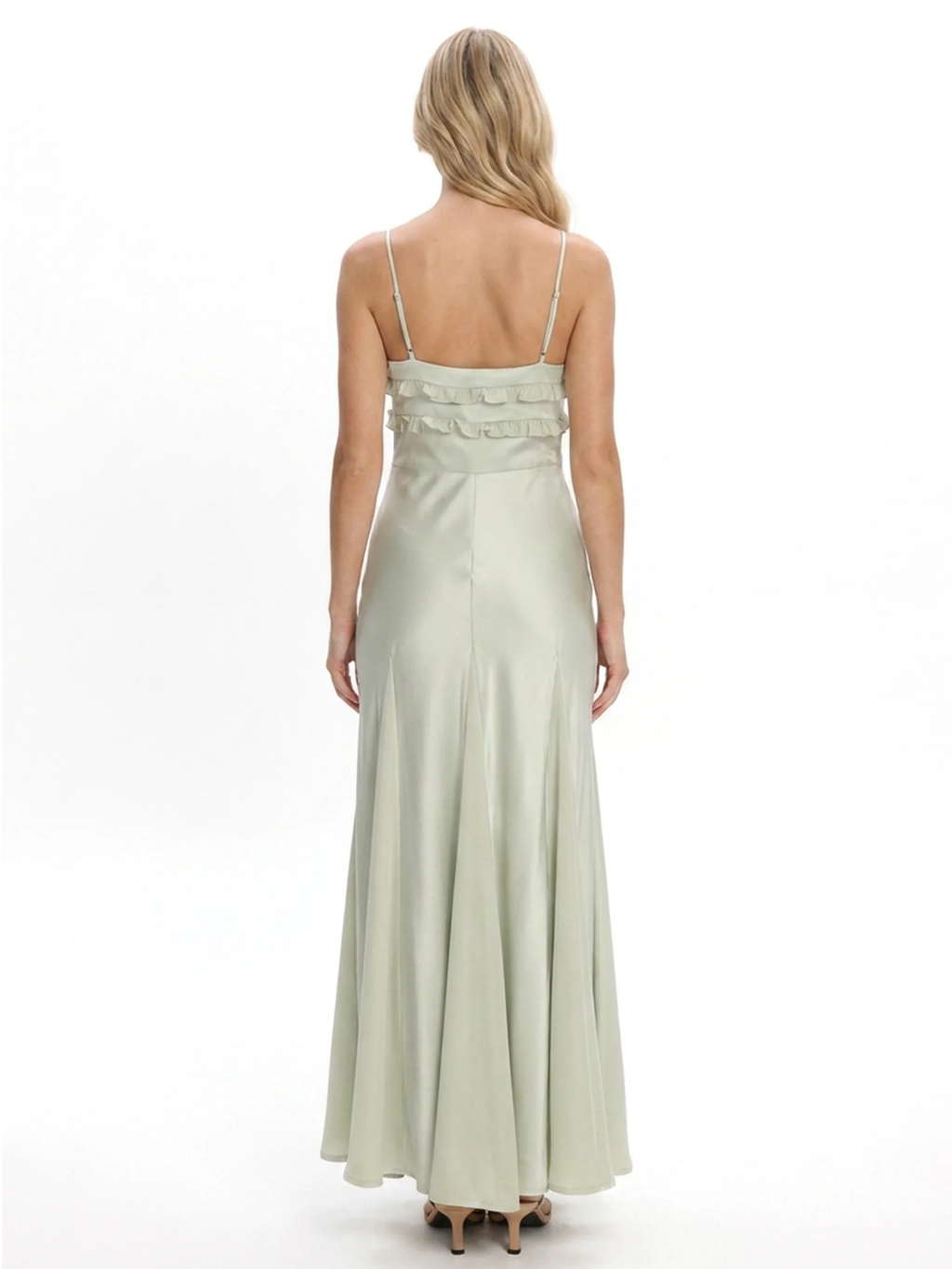 ASTRID Women's Frill-Trim V-Neck Godet Maxi Slip Dress