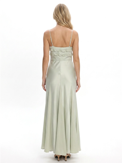 ASTRID Women's Frill-Trim V-Neck Godet Maxi Slip Dress