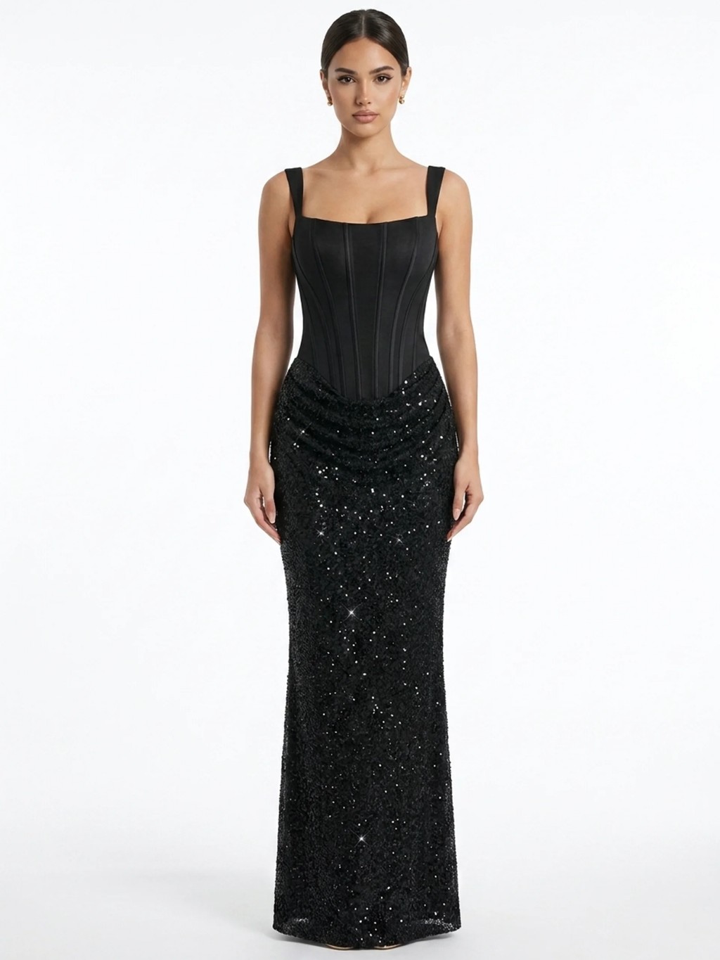 QUINN Women's Corset Maxi Dress with Embellished Skirt