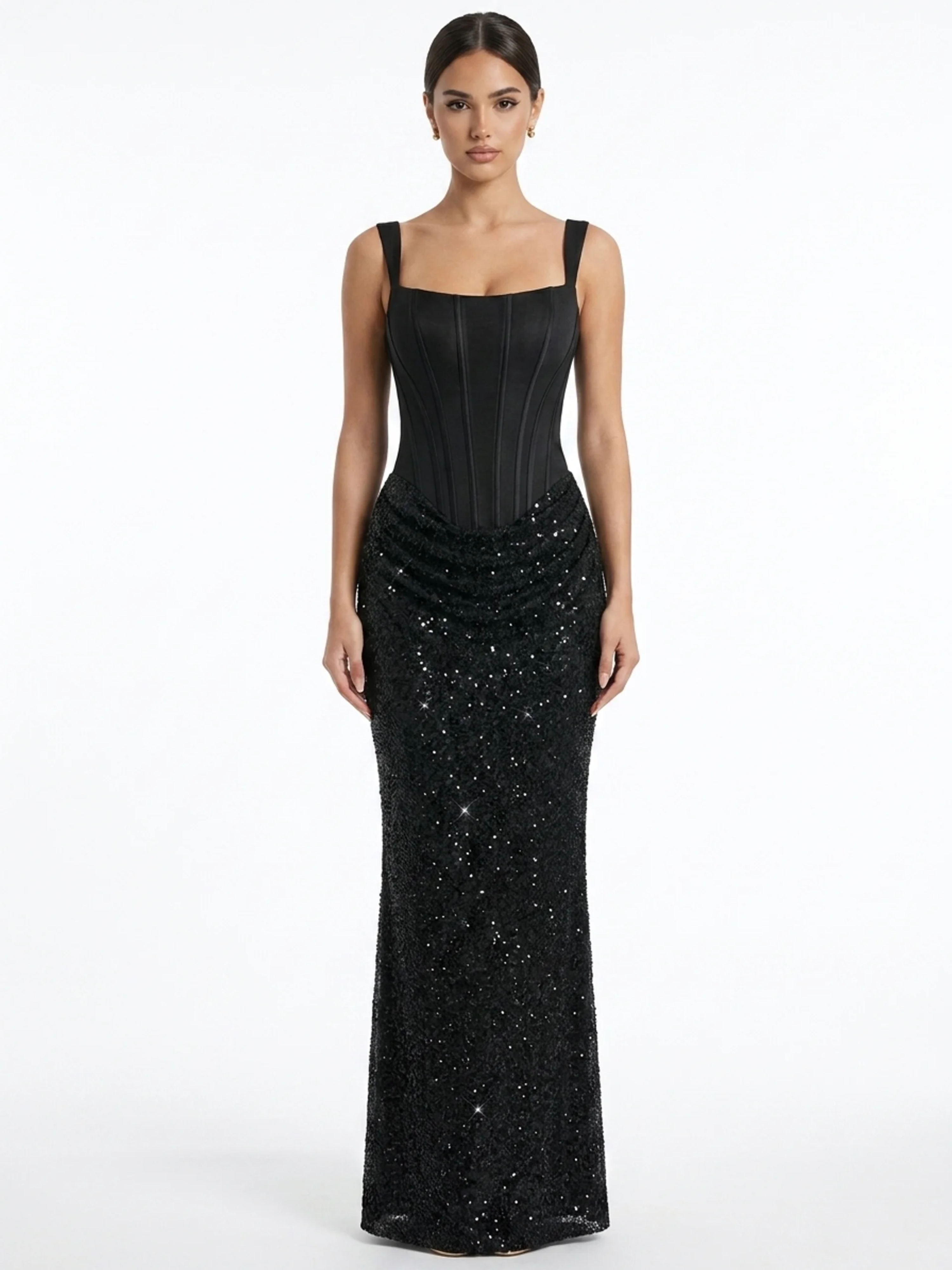 QUINN Women's Corset Maxi Dress with Embellished Skirt