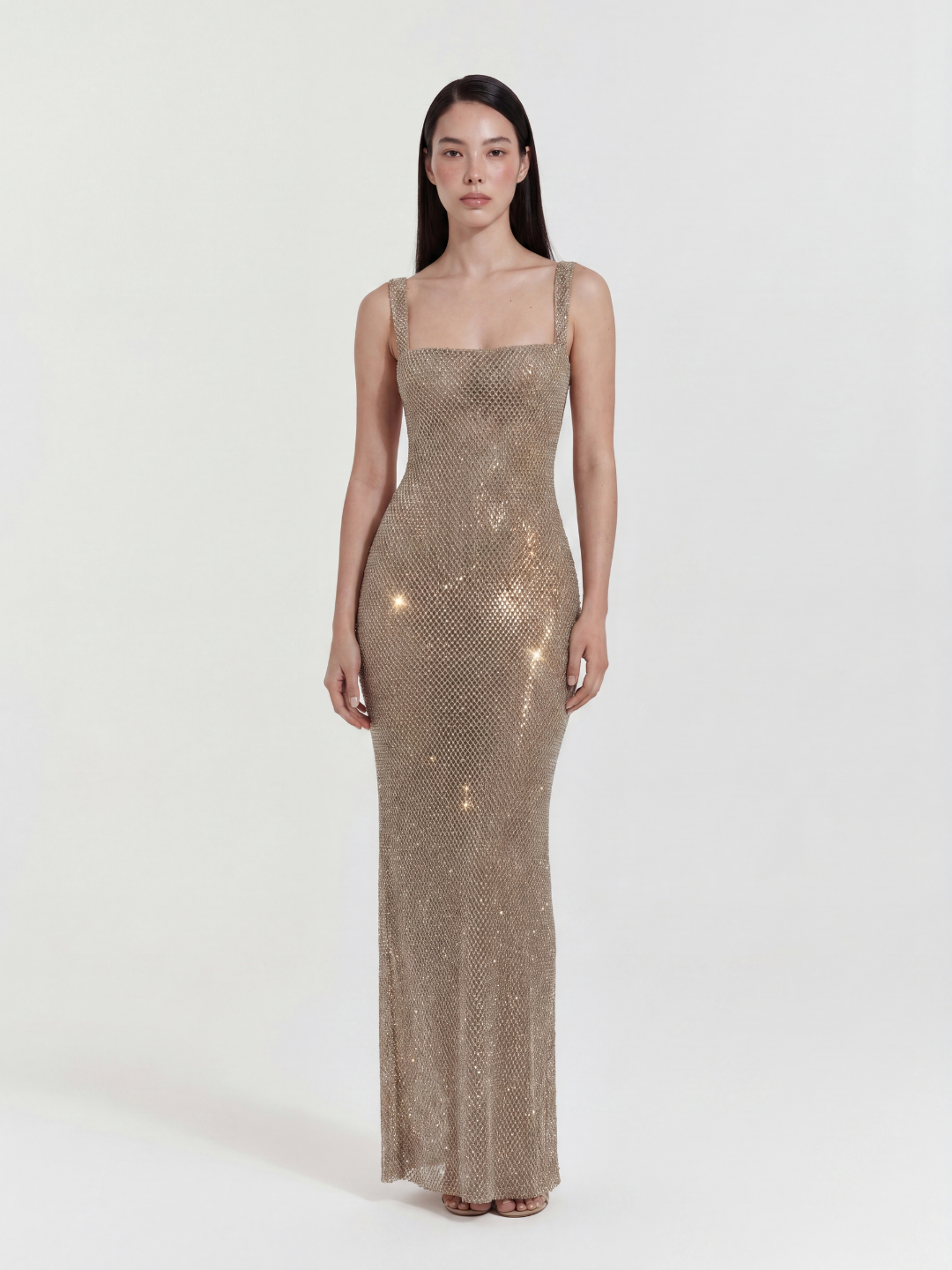 ISABELLA Women's Rhinestone Square-Neck Maxi Gown