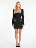 ELEANOR Women's Tweed Pearl-Trim Long-Sleeve Mini Dress