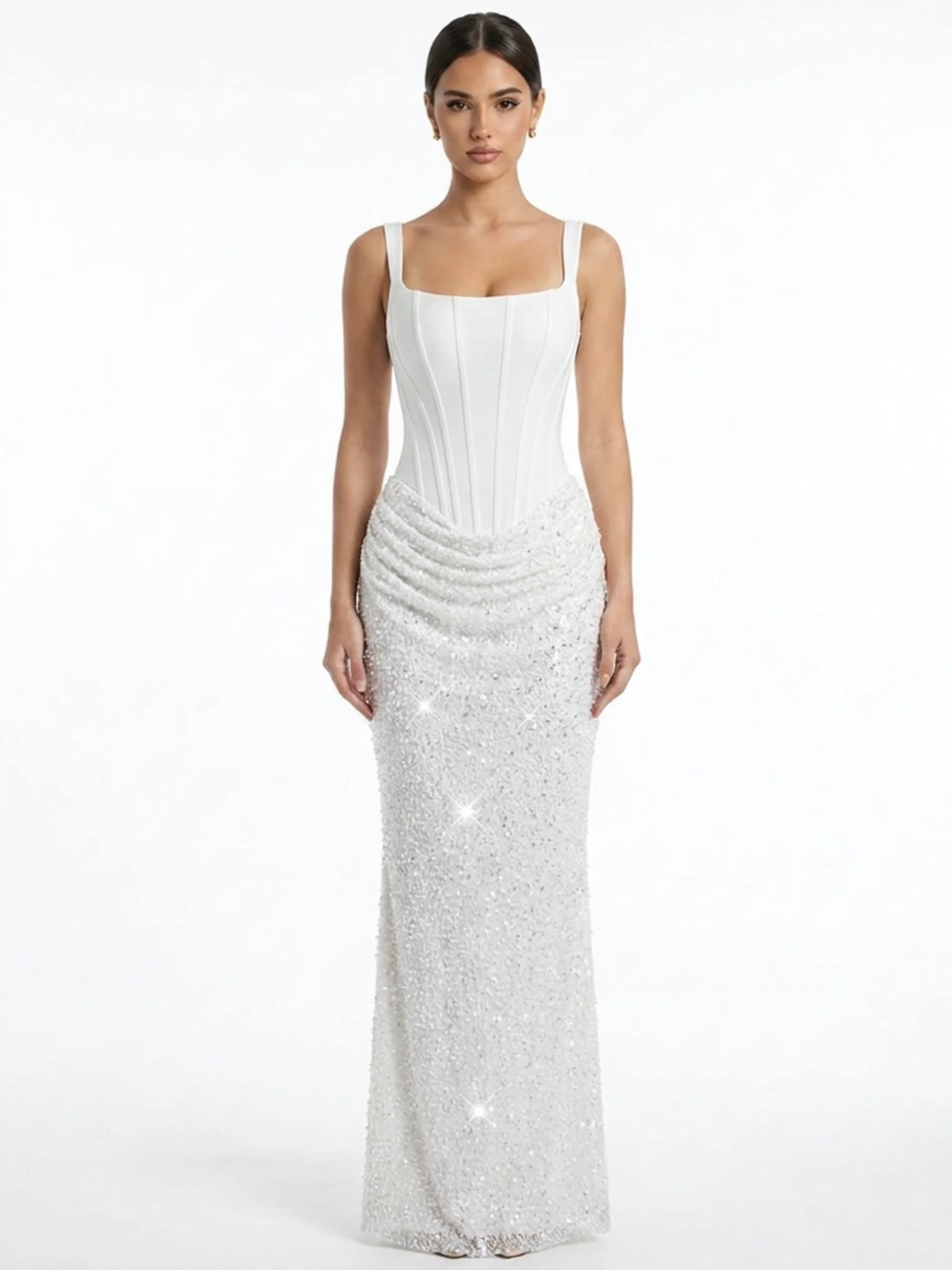 QUINN Women's Corset Maxi Dress with Embellished Skirt