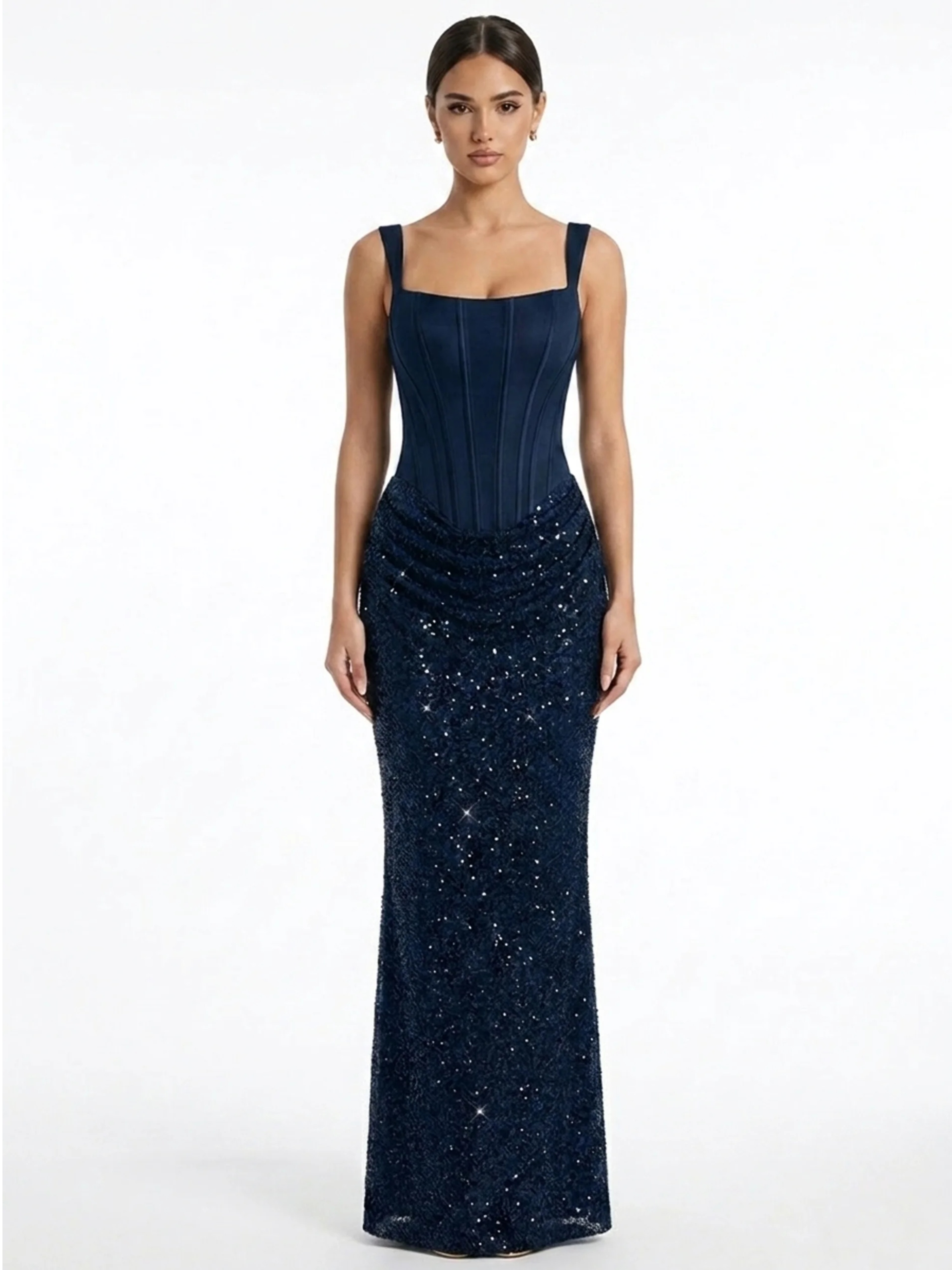 QUINN Women's Corset Maxi Dress with Embellished Skirt