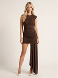 EVELINA Women's High-Neck Ruched Asymmetric Drape Mini Dress