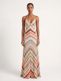 MARISOL Women's Crochet Knit Chevron V-Neck Maxi Dress