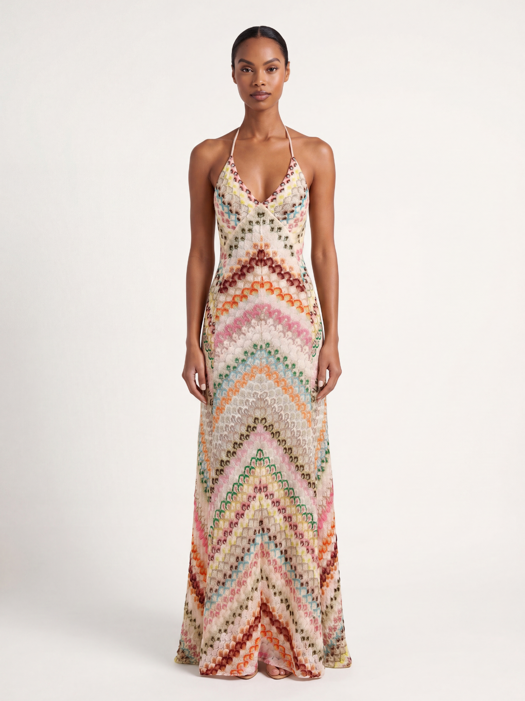 MARISOL Women's Crochet Knit Chevron V-Neck Maxi Dress