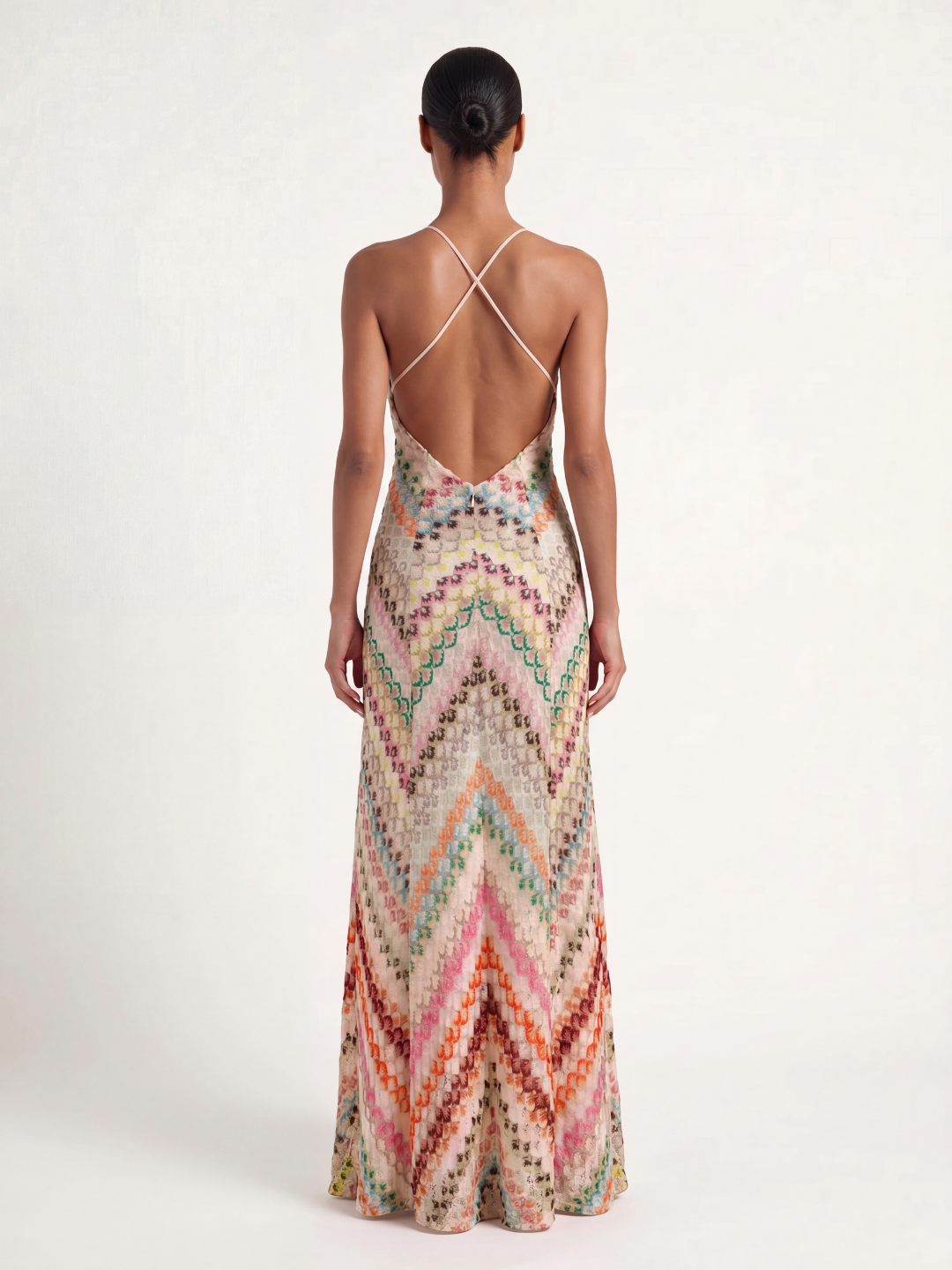 MARISOL Women's Crochet Knit Chevron V-Neck Maxi Dress
