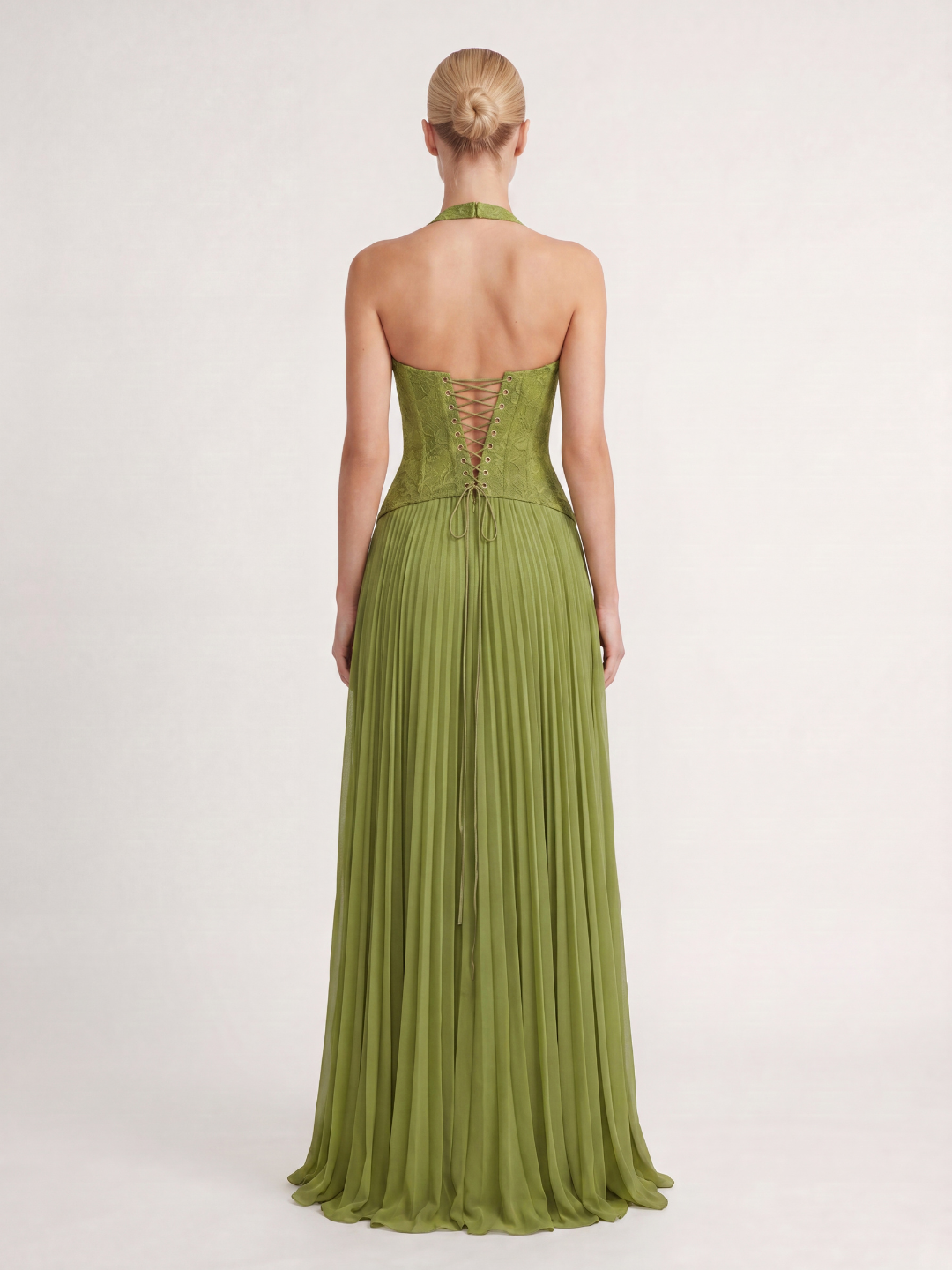 SERAPHINA Women's Halter Lace Corset Pleated Maxi Dress