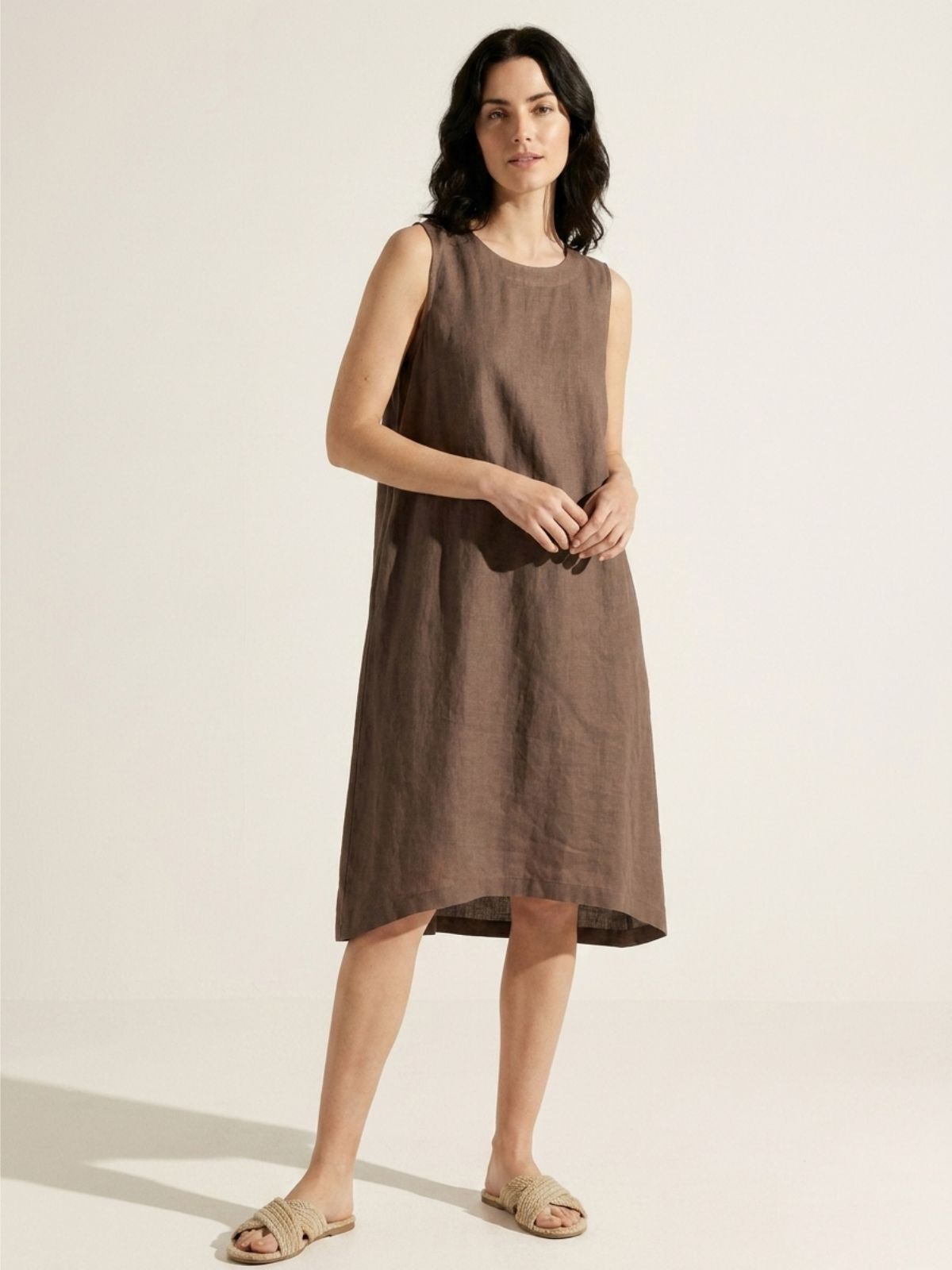 AMBER Women's Sleeveless Linen Midi Dress with High-Low Hem