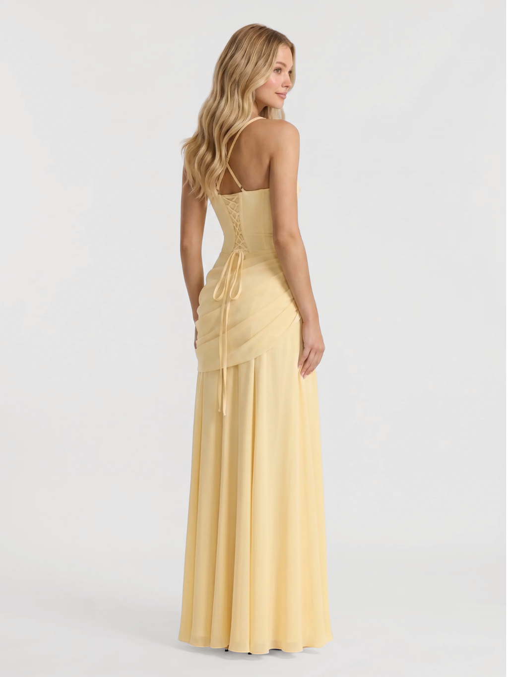 ADELINE Women's Square-Neck Ruched Maxi Dress with Draped Waist