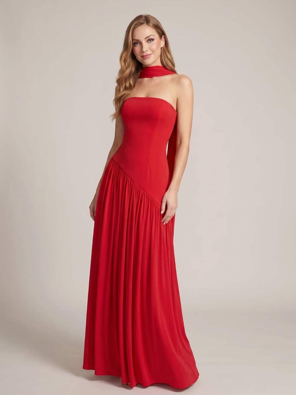 VALENTINA Women's Strapless Crepe Maxi Dress with High Slit