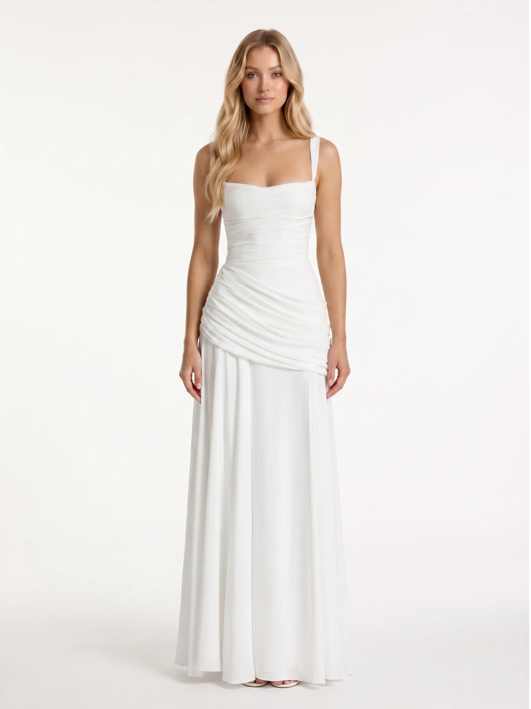 ADELINE Women's Square-Neck Ruched Maxi Dress with Draped Waist