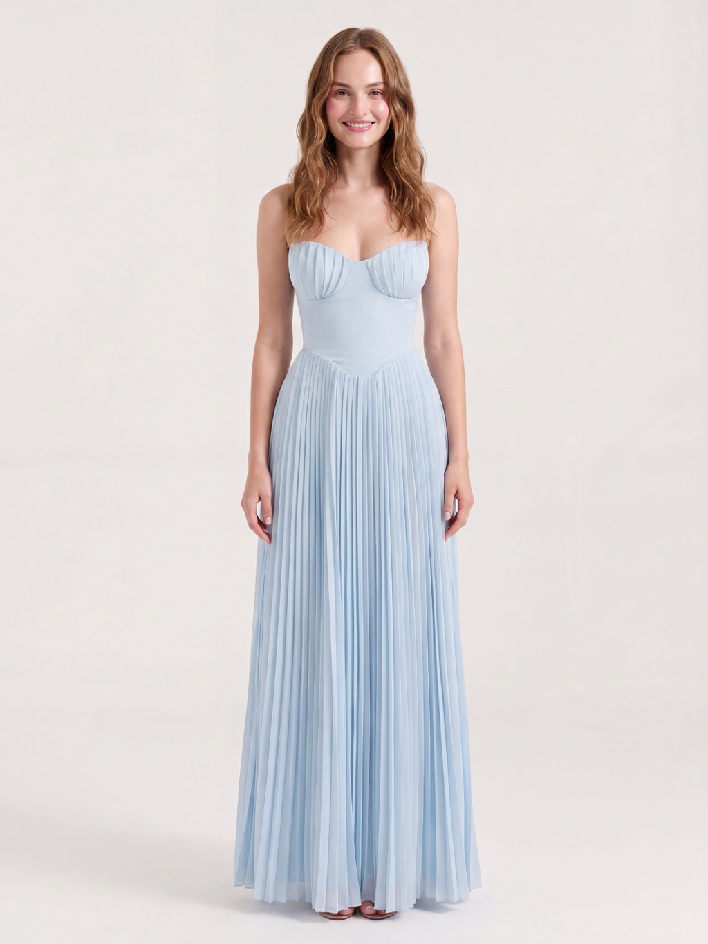 SIENA Women's Strapless Pleated Maxi Dress with Shell Corset Bodice