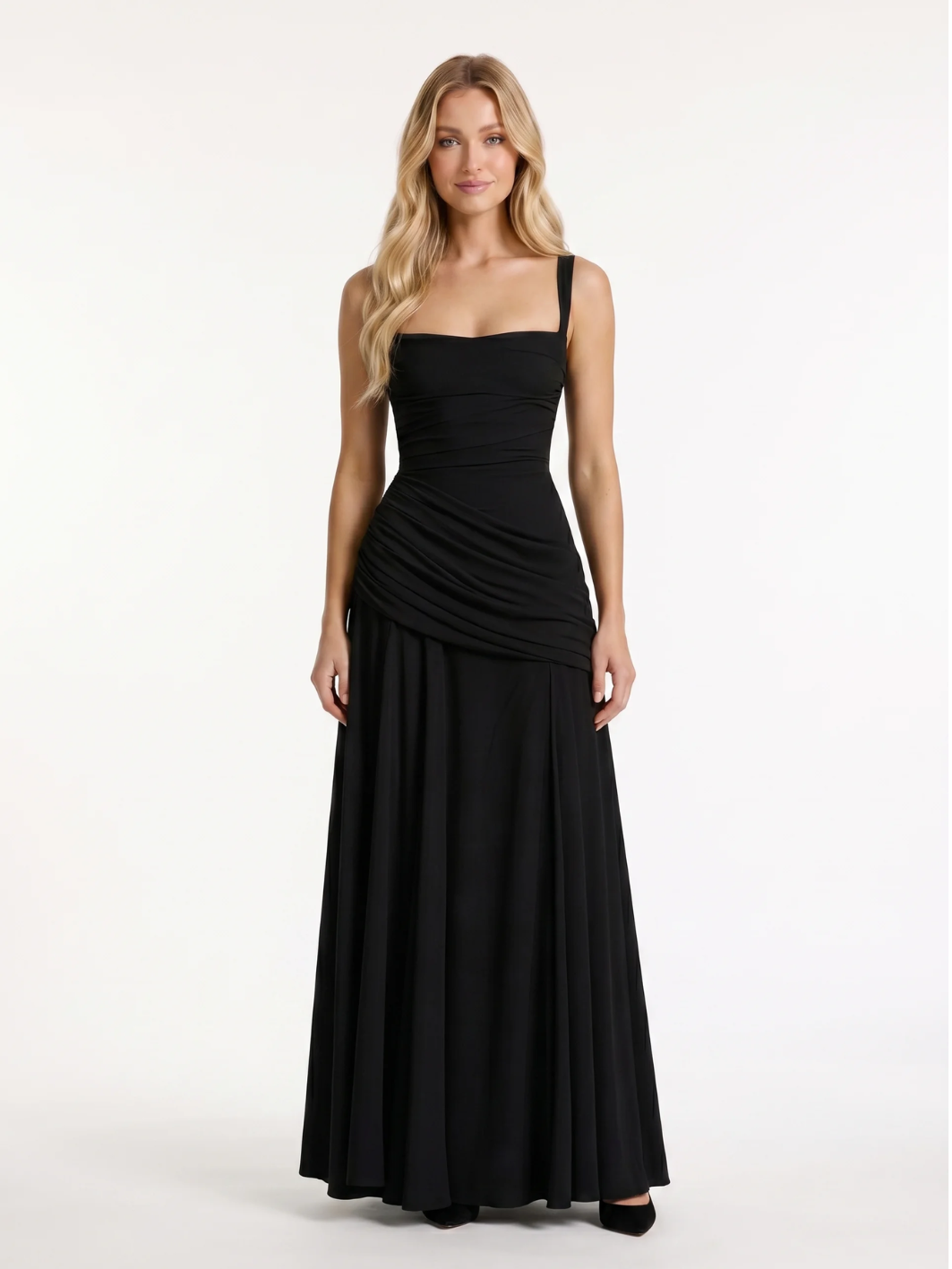 ADELINE Women's Square-Neck Ruched Maxi Dress with Draped Waist