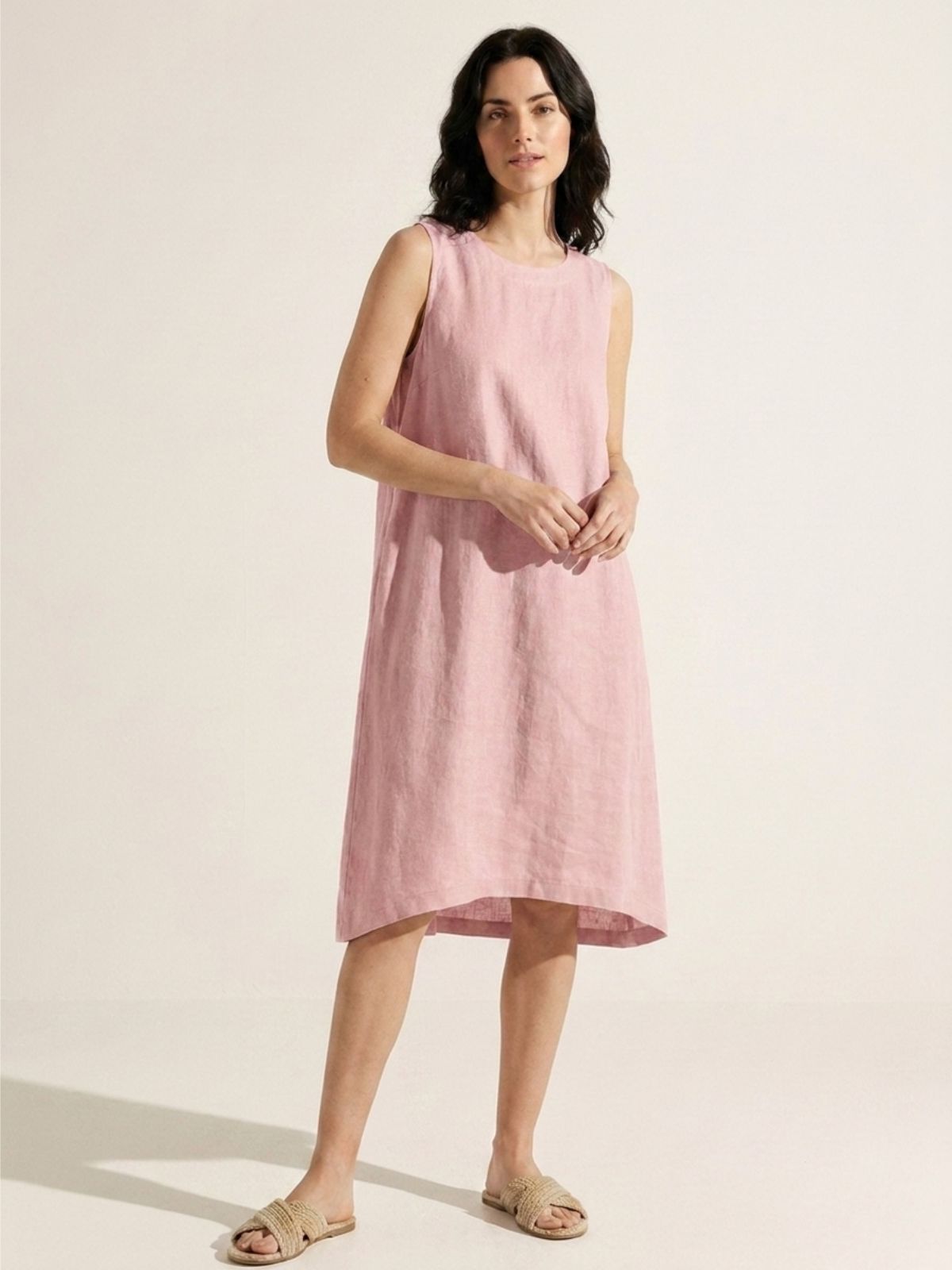 AMBER Women's Sleeveless Linen Midi Dress with High-Low Hem