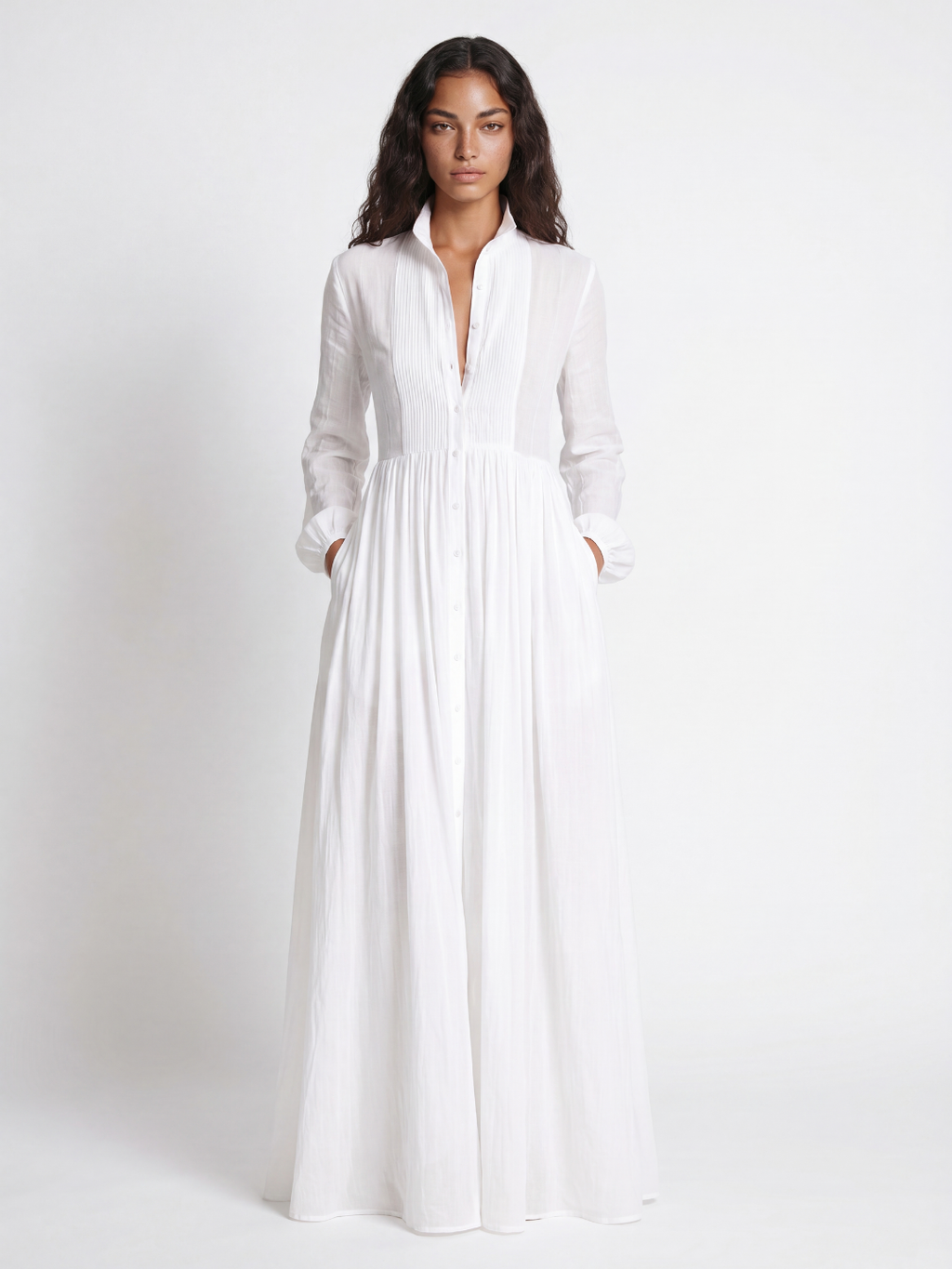 ALEXIS Women's Plunge Long Sleeve Maxi Shirt Dress