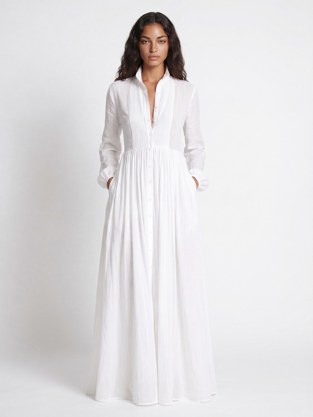 ALEXIS Women's Plunge Long Sleeve Maxi Shirt Dress