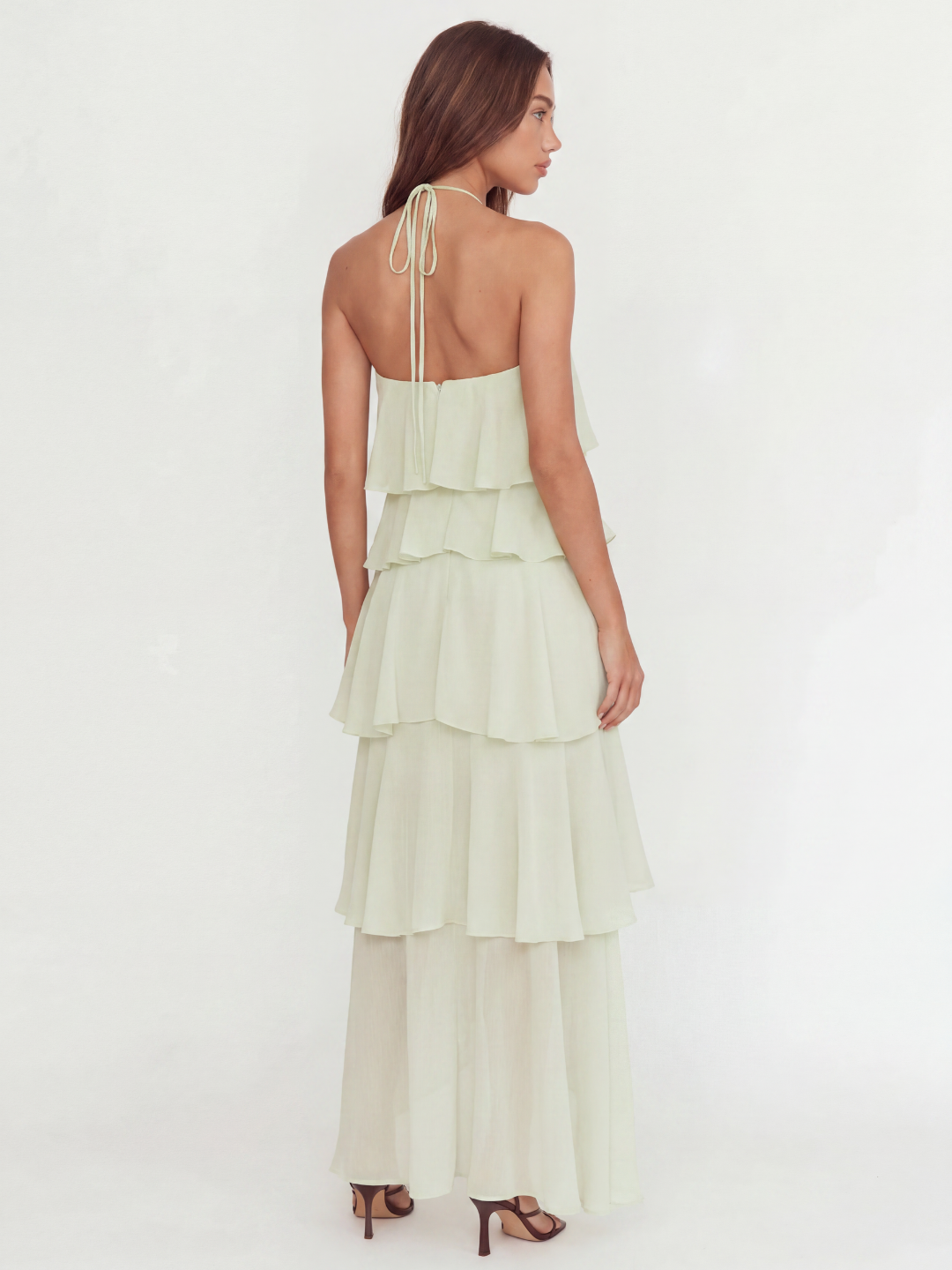 MEI Women's Halterneck Tiered Ruffle Maxi Dress