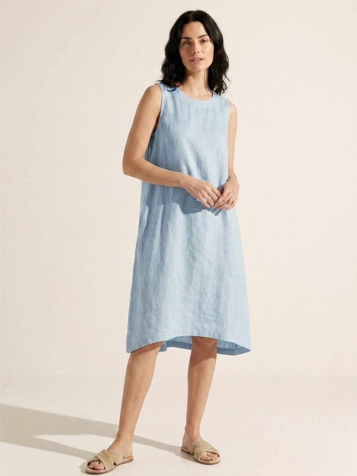 AMBER Women's Sleeveless Linen Midi Dress with High-Low Hem