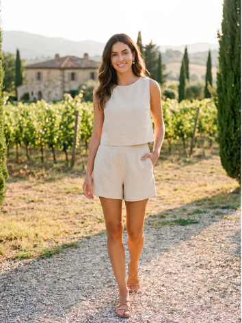 TESSA Women's High-Rise Structured Linen Shorts with Pockets
