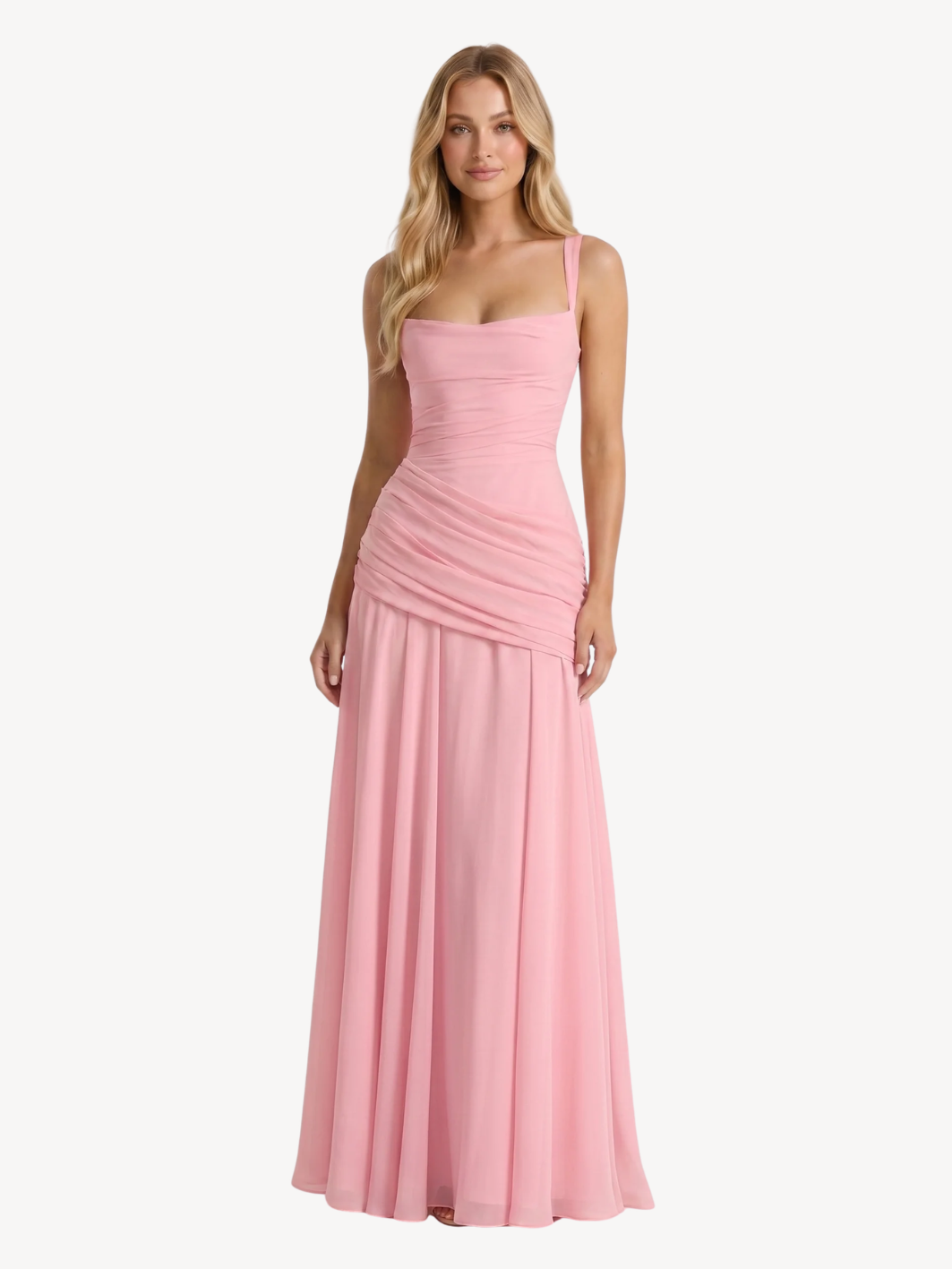 ADELINE Women's Square-Neck Ruched Maxi Dress with Draped Waist