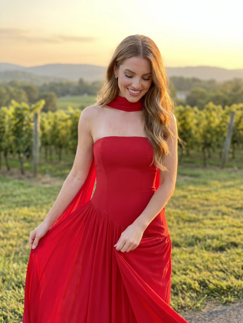 VALENTINA Women's Strapless Crepe Maxi Dress with High Slit