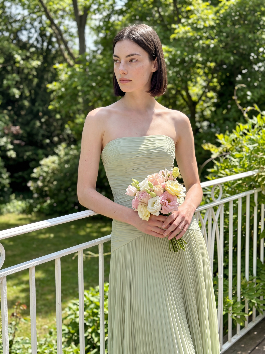 EVERLY Women's Strapless Ruched Dropped-Waist Pleated Maxi Dress