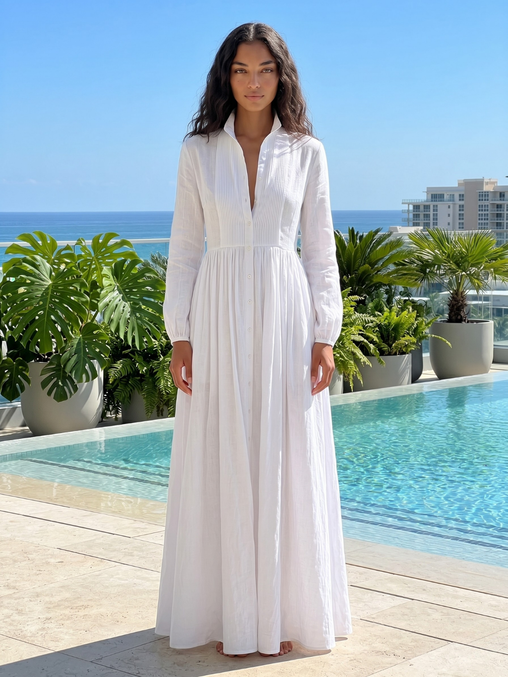 ALEXIS Women's Plunge Long Sleeve Maxi Shirt Dress