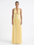 MACKENZIE Women's Plunge-Neck Maxi Dress with Gathered Detailing