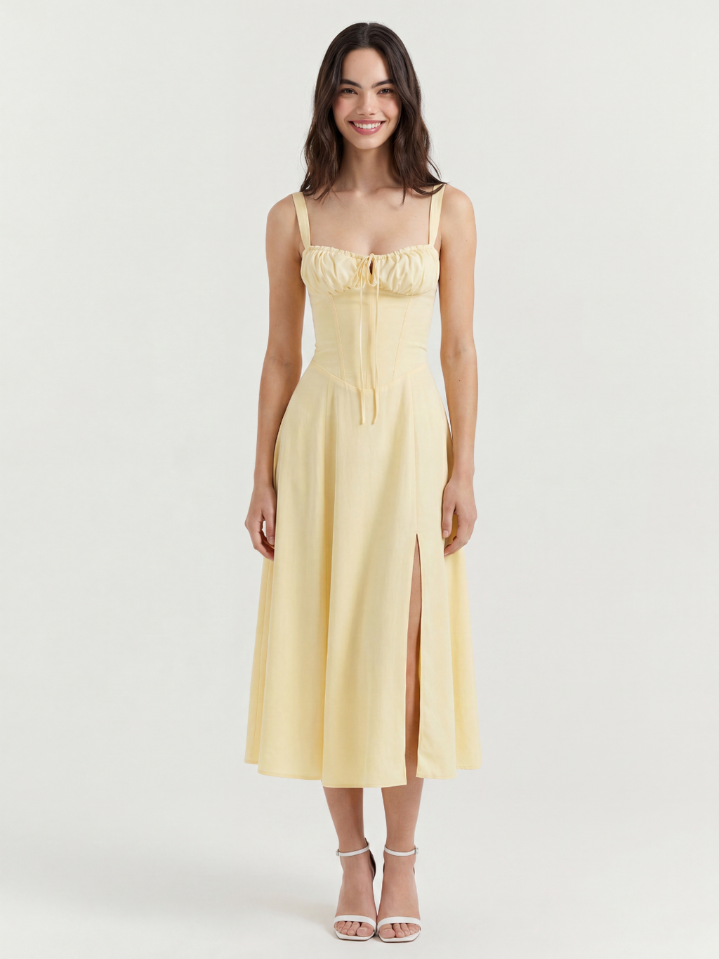 AURORA Women's Corset Cotton Midi Dress with Side Split