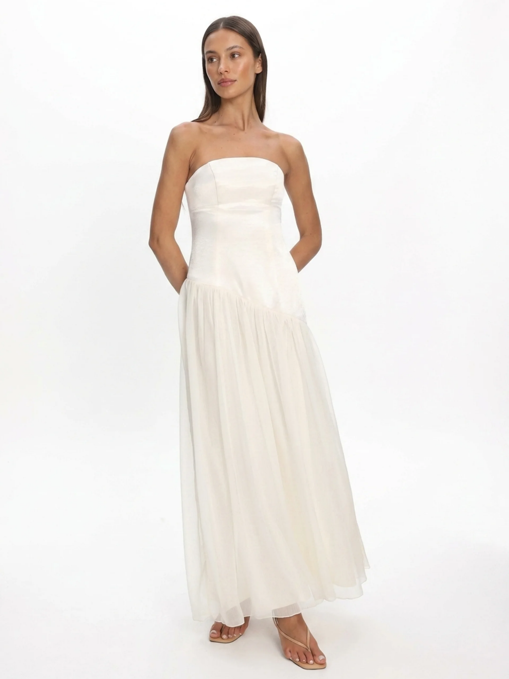 SIGRID Women's Strapless Asymmetric Drop-Waist Maxi Dress