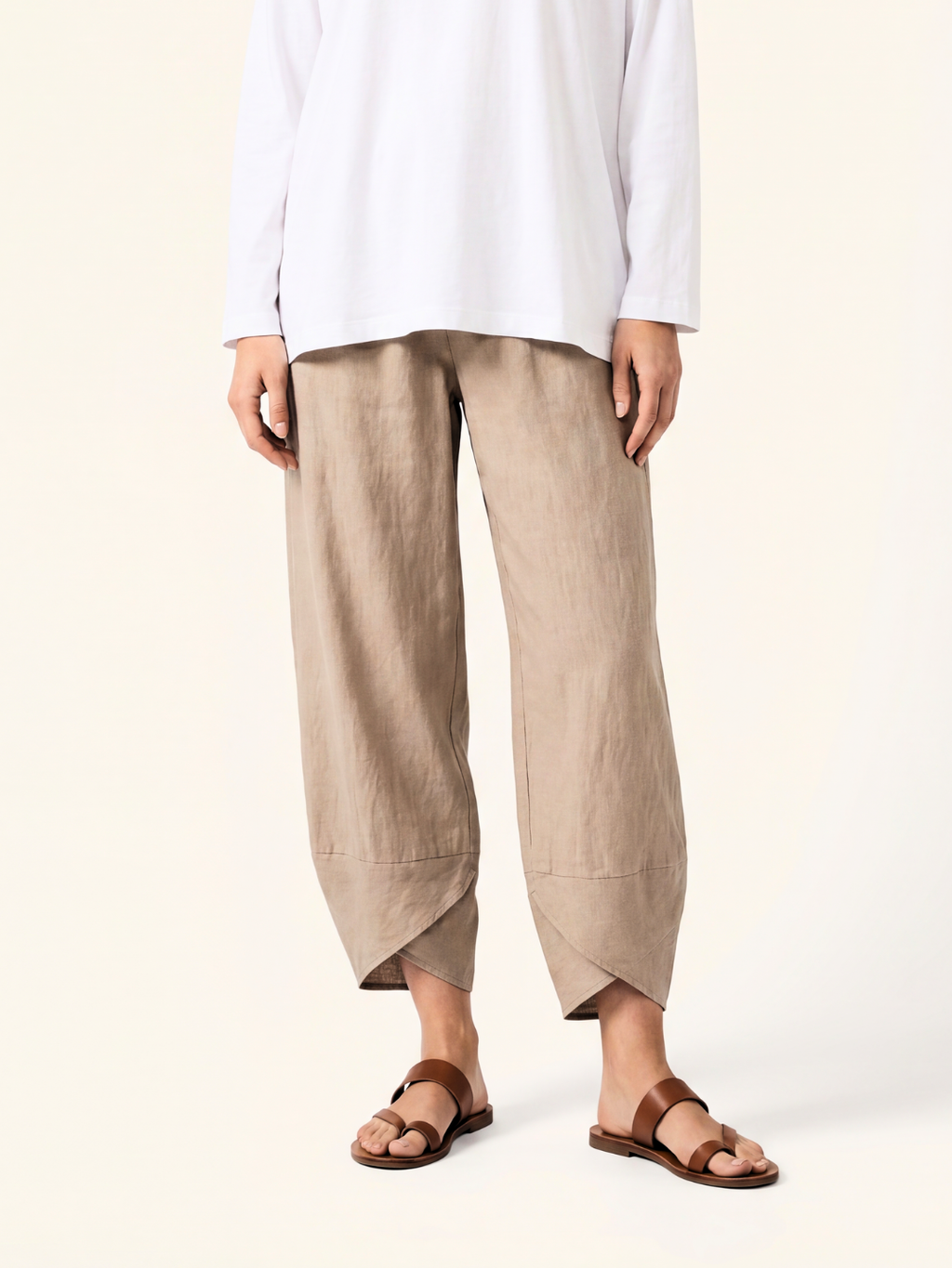 ODETTE Women's Tapered Linen Summer Pants with Pockets