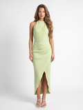 LIVIA Women's High-Neck Pleated Asymmetric Wrap Maxi Dress