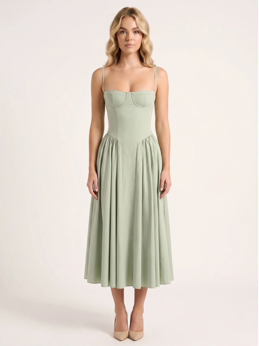 ROELLA Women's Strapless Corset Bodice Full-Skirt Midi Dress