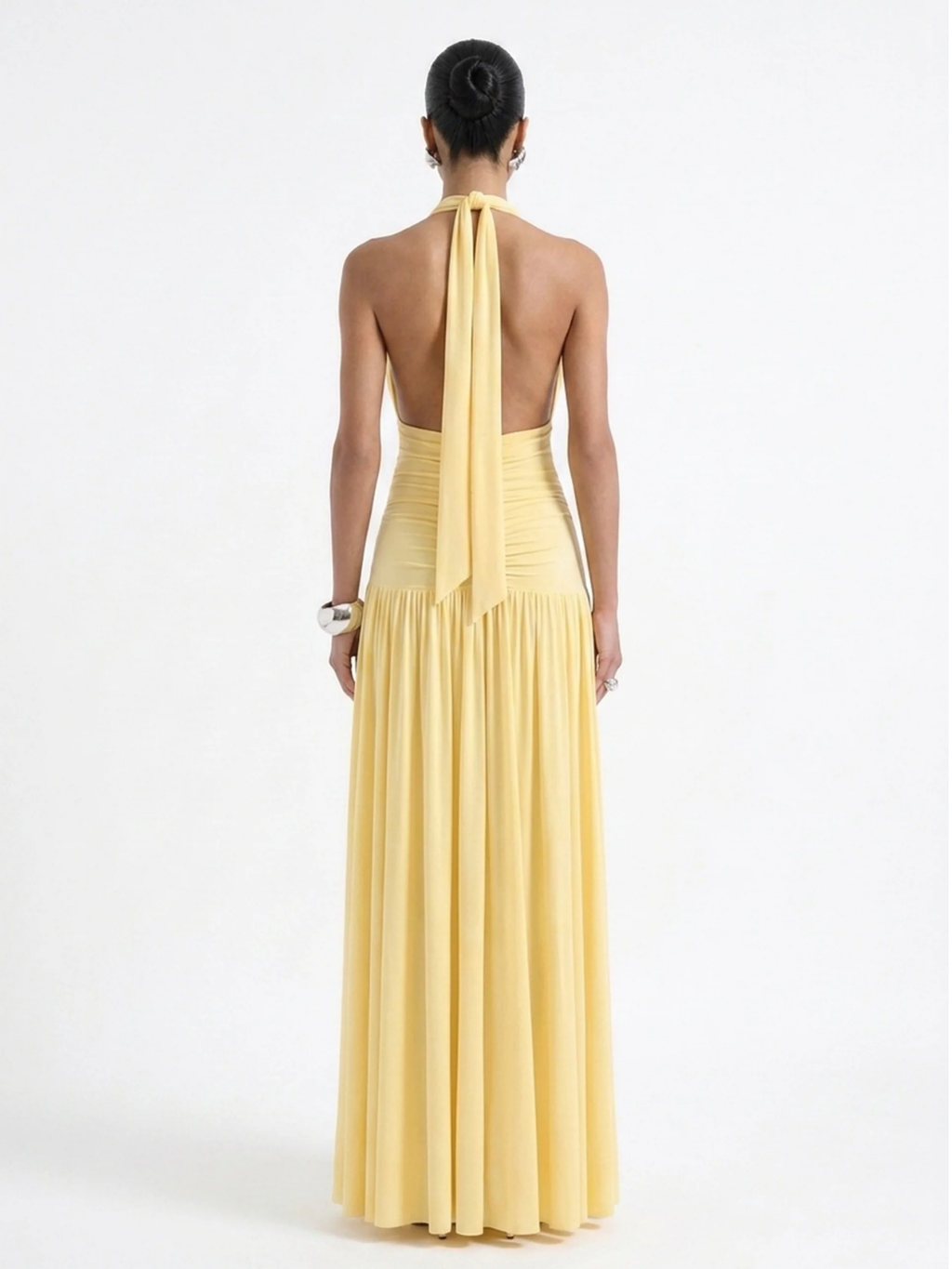 MACKENZIE Women's Plunge-Neck Maxi Dress with Gathered Detailing
