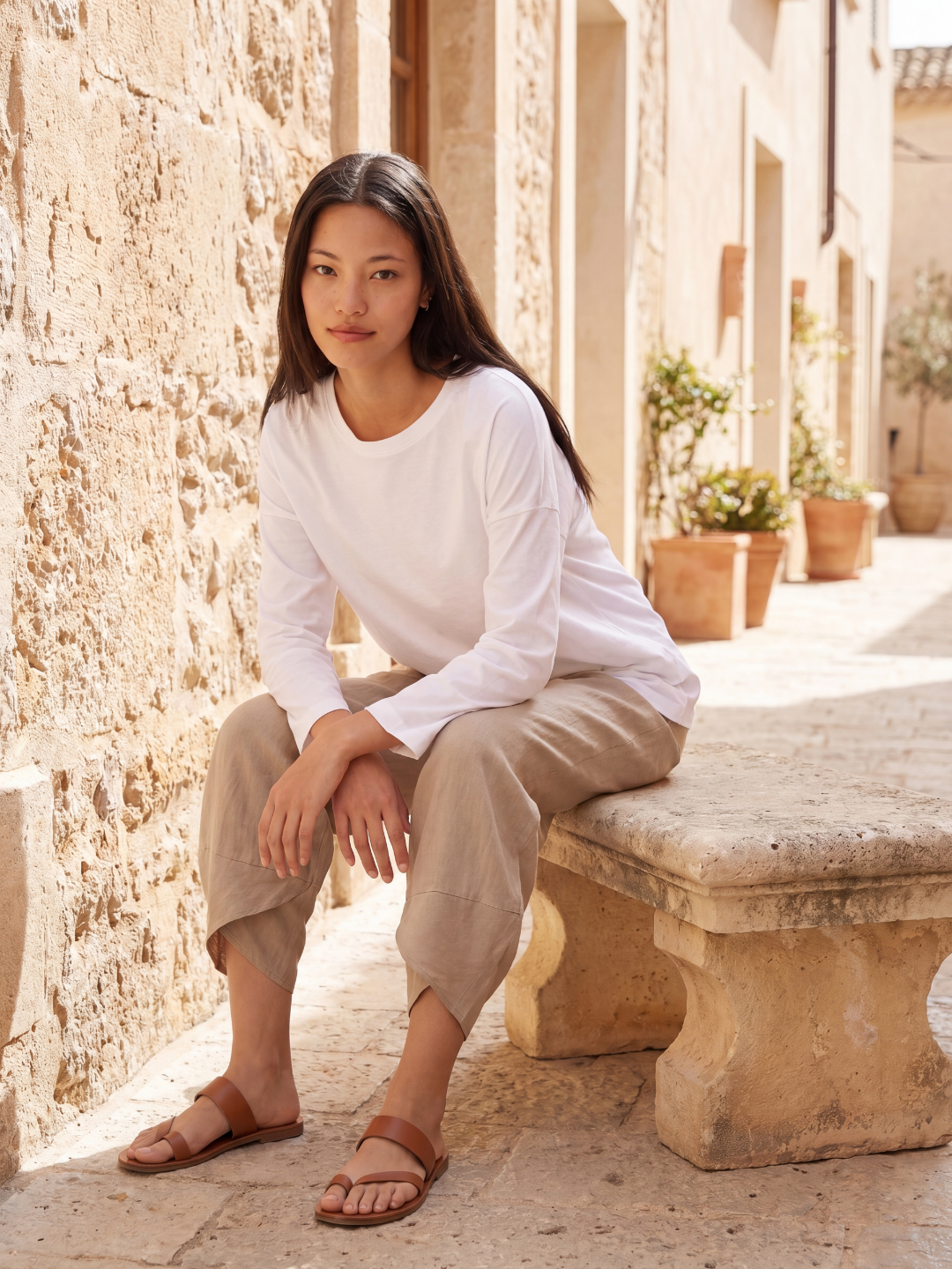 ODETTE Women's Tapered Linen Summer Pants with Pockets