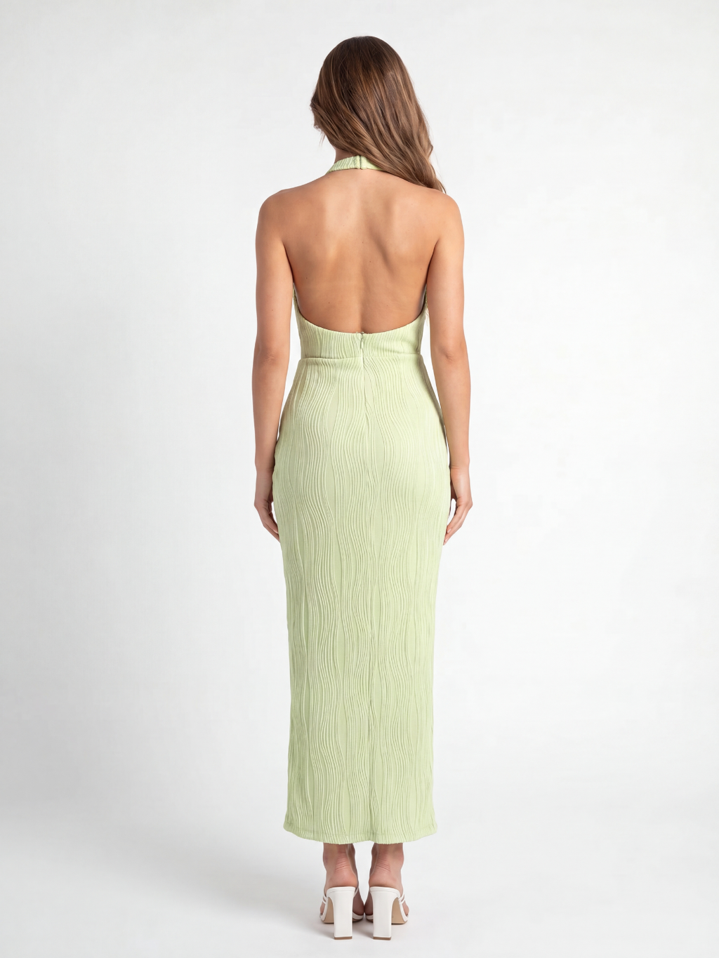 LIVIA Women's High-Neck Pleated Asymmetric Wrap Maxi Dress