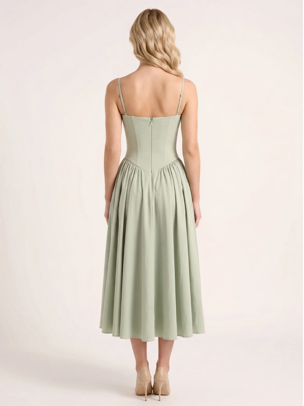 ROELLA Women's Strapless Corset Bodice Full-Skirt Midi Dress