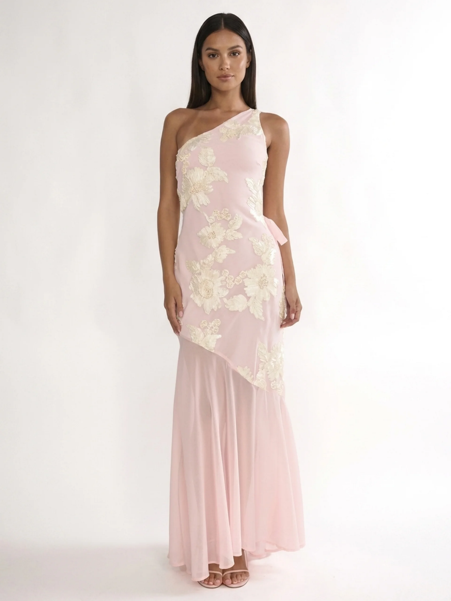 BRONWYN Women's One-Shoulder Floral Sheer-Hem Maxi Dress