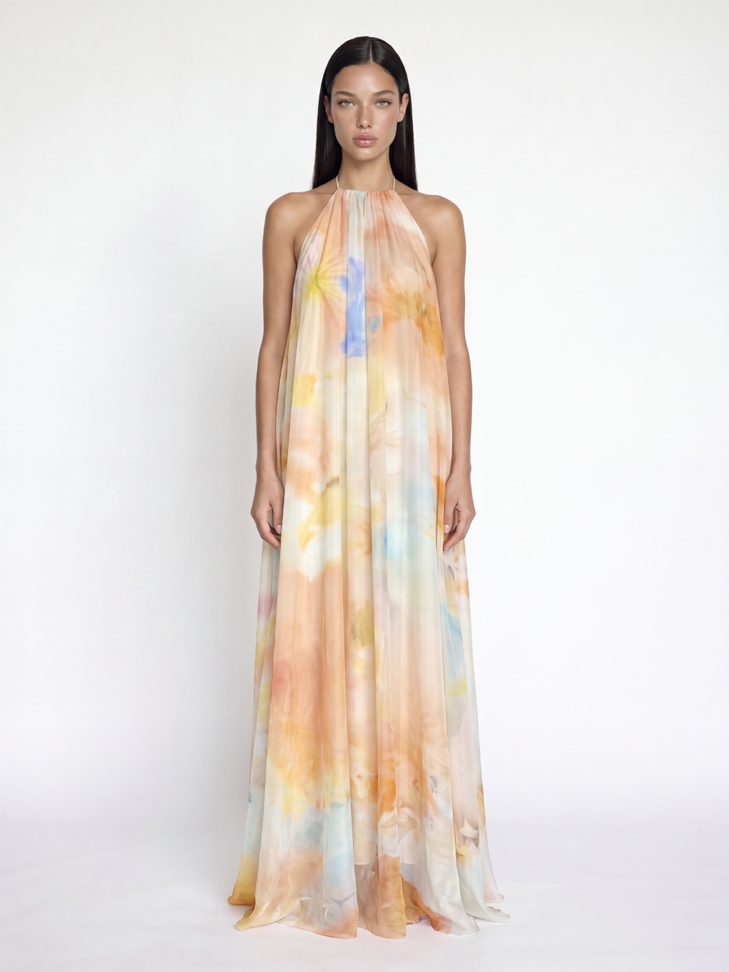 OPHELIA Women's Printed Halter Backless Flowing Maxi Dress