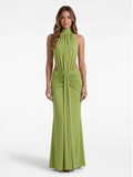 ADELINE Women's Halter Neck Side-Cutout Ruched Waist Maxi Dress