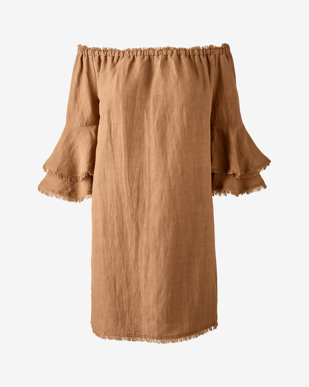 JOSIE Women's Off-the-Shoulder Tiered-Sleeve Linen Shift Dress