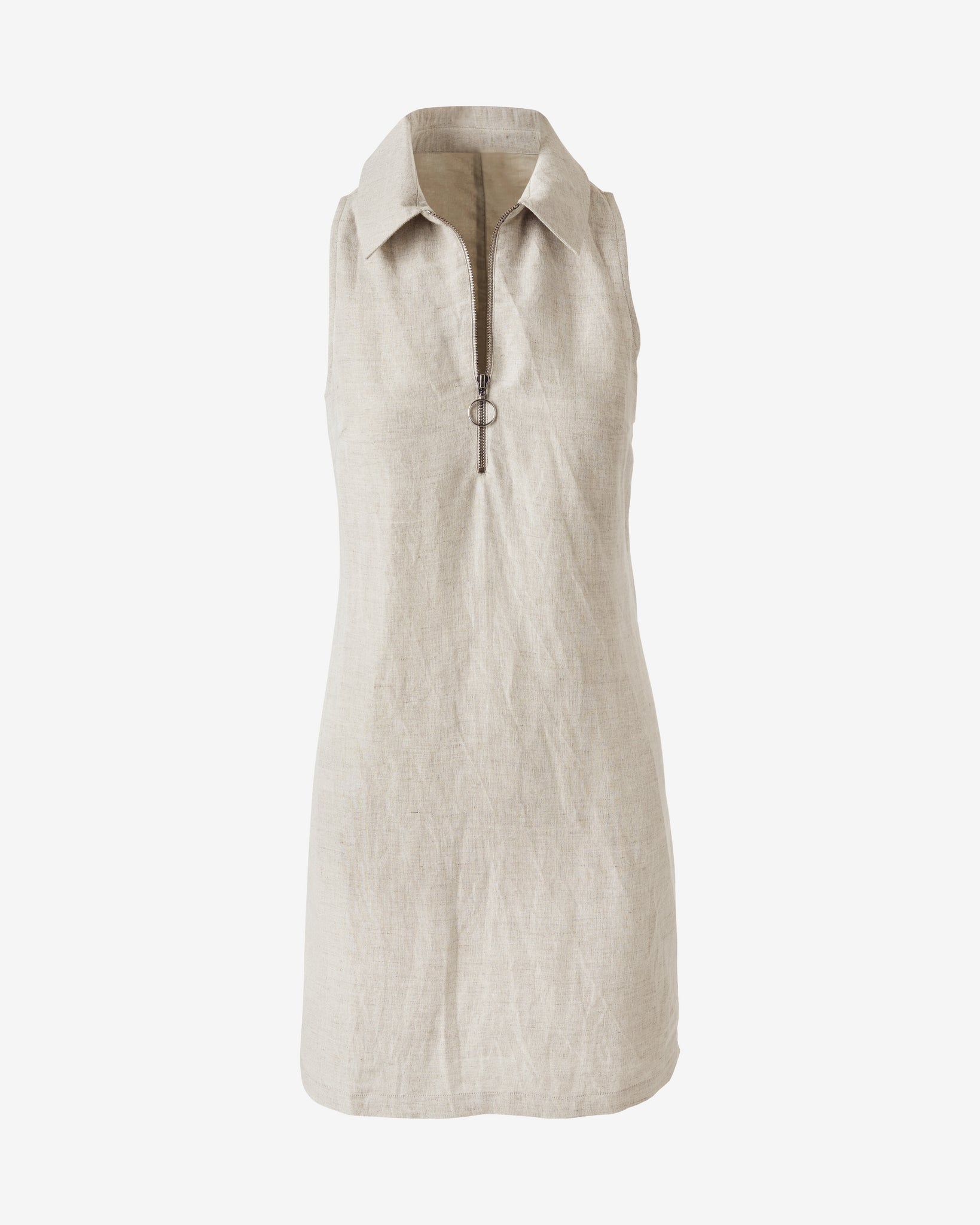 CORA Women's Sleeveless Zip-Detail Linen Collared Shift Dress with Pocket