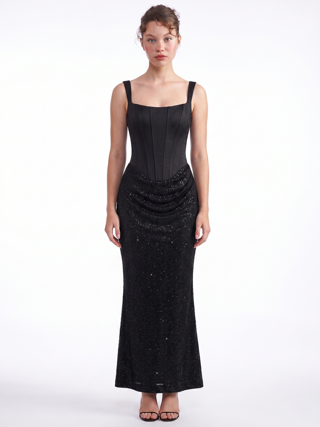 SIERRA Women's Corset Midi Dress with Embellished Skirt