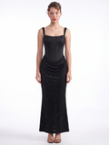 SIERRA Women's Corset Midi Dress with Embellished Skirt